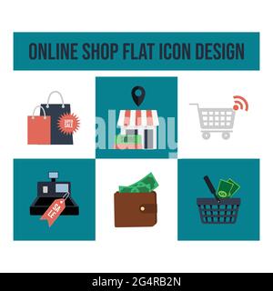 Icônes de commerce électronique et de shopping en ligne. Collection Flat design. Vecteur créatif de processus d'e-business avec des icônes plates, Infographic design de e-commerce Illustration de Vecteur