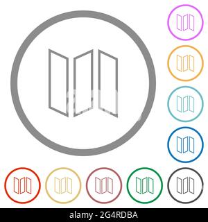 Cartes pliables icônes de couleur plate dans des contours ronds sur fond blanc Illustration de Vecteur