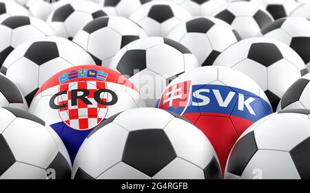 Match de football en Slovaquie contre Croatie - balles en cuir en Slovaquie et Croatie couleurs nationales. Rendu 3D Banque D'Images