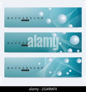 Ensemble de vecteur scientifique moderne des bannières. La structure d'ADN avec des lignes et points. La science et technologie concept. Graphique de flux d'onde Illustration de Vecteur