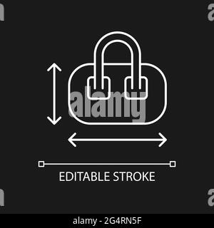 Taille de bagage à main, icône linéaire blanche pour thème sombre. Mesure des bagages pour les passagers du vol. Illustration personnalisable à lignes fines. Conto vecteur isolé Illustration de Vecteur