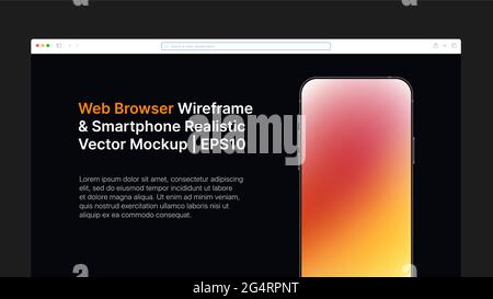 Navigateur Web Wireframe et smartphone Realistic Vector Mockup. Diapositive horizontale pour la présentation. Illustration vectorielle Illustration de Vecteur