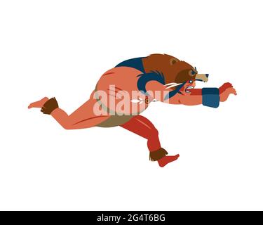 Natif américain grand, puissant guerrier en peau d'ours brave bondissant vers et attaquant. Personnage guerrier Maya, Aztec ou Inca. Clip de dessin animé vectoriel Illustration de Vecteur