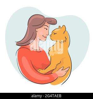 Les gens se rassemblent avec un chat domestique charmant Illustration de Vecteur