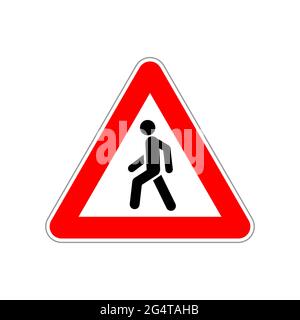 Icône piéton sur le triangle rouge et blanc sur le panneau de route blanc Illustration de Vecteur