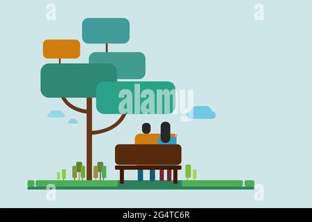 Couple assis sous un arbre dans un parc Illustration de Vecteur