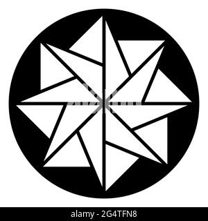 Étoile à huit pointes dans un cercle. Répétition, formée par des triangles disposés de façon symétrique. Symbole de type Mandala, inspiré d'un cercle de culture, trouvé 2021 en Angleterre Banque D'Images