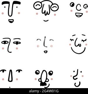 Ensemble de visages humains exprimant des émotions positives. Visages humains souriants. Ensemble de personnes gaies avec des expressions du visage heureuses. Déig. Plan vecteur Illustration de Vecteur