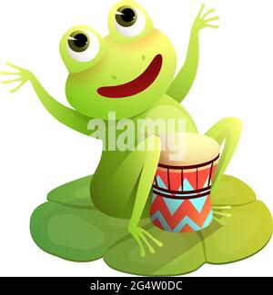 Concert avec Frog jouant des tambours sur Waterlily Pod Illustration de Vecteur