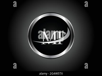 Lettre argentée MP combinaison métal logo de l'alphabet avec la couleur grise sur le noir et blanc dégradé design pour une entreprise ou une entreprise Illustration de Vecteur
