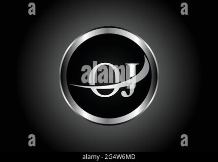 Lettre argentée OJ métal combinaison alphabet logo design icône avec la couleur grise sur le noir et blanc dégradé design pour une entreprise ou une entreprise Illustration de Vecteur