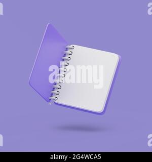 Violet Bloc-notes vide sur fond pastel. Illustration de rendu 3d simple. Banque D'Images