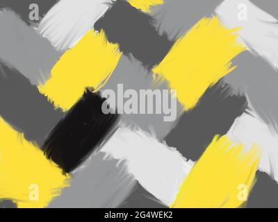 Texture d'arrière-plan abstraite en 2021 couleurs de l'année illuminant jaune et gris ultime, peint numériquement à la main motif à chevrons avec d'autres feuilles Banque D'Images