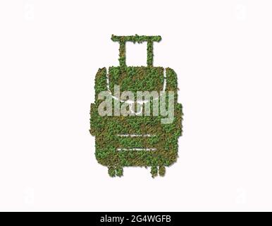 3D Sac de voyage vert. Sac de voyage isolé de forme forestière sur fond blanc. Journée mondiale du tourisme, Journée de la Terre, Journée de l'environnement Banque D'Images