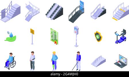 Icônes d'environnement accessibles définies. Ensemble isométrique d'icônes vectorielles d'environnement accessibles pour la conception Web isolée sur fond blanc Illustration de Vecteur