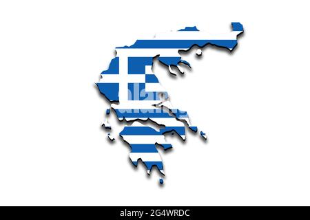 Carte de la Grèce avec le drapeau national superposé sur le pays. Graphiques 3D projetant une ombre sur l'arrière-plan blanc Banque D'Images