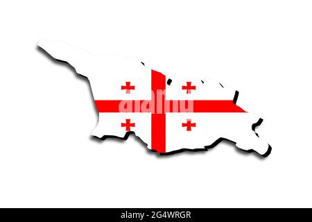 Carte de la Géorgie avec le drapeau national superposé sur le pays. Graphiques 3D projetant une ombre sur l'arrière-plan blanc Banque D'Images