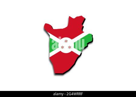 Carte du Burundi avec le drapeau national superposé sur le pays. Graphiques 3D projetant une ombre sur l'arrière-plan blanc Banque D'Images