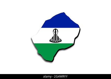 Carte du Lesotho avec le drapeau national superposé sur le pays. Graphiques 3D projetant une ombre sur l'arrière-plan blanc Banque D'Images