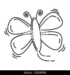 Aire de jeux pour enfants papillon, jouer, enfants, jardin d'enfants. Jeu d'icônes dessiné à la main, contour noir, icône en forme de doodle, dessin d'icône de vecteur. Illustration de Vecteur