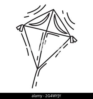 Terrain de jeu pour enfants kite, jouer, enfants, jardin d'enfants. Jeu d'icônes dessiné à la main, contour noir, icône de doodle, dessin d'icône de vecteur. Illustration de Vecteur