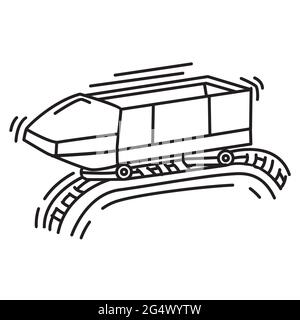 Terrain de jeu pour enfants montagnes russes, jouer, enfants, jardin d'enfants. Jeu d'icônes dessinées à la main, contour noir, icône de Doodle, dessin d'icône de vecteur. Illustration de Vecteur