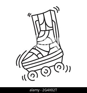 Terrain de jeu pour enfants roller skate, jouer, enfants, jardin d'enfants. Jeu d'icônes dessiné à la main, contour noir, icône de doodle, dessin d'icône de vecteur. Illustration de Vecteur