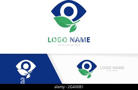 Modèle de conception de logo Eyes with Leaves. Logotype de vision optique verte. Illustration de Vecteur