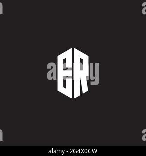 Logo ER monogramme avec modèle de forme hexagonale isolé sur fond noir Illustration de Vecteur