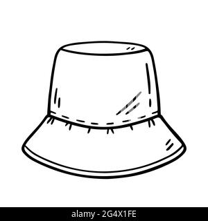 Chapeau Panama isolé sur fond blanc. Casque d'été pour une protection solaire. Illustration vectorielle dessinée à la main, style doodle. Parfait pour les cartes, le logo, les décorations. Illustration de Vecteur