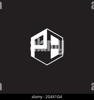 Logo PB monogramme hexagonal avec fond noir, style espace négatif Illustration de Vecteur