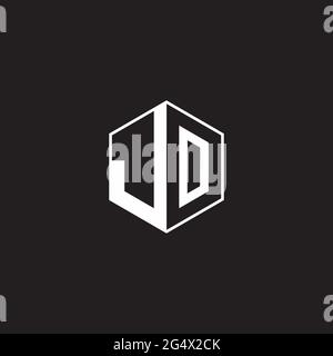JO J O OJ logo monogramme hexagone avec fond noir négatif style espace Illustration de Vecteur