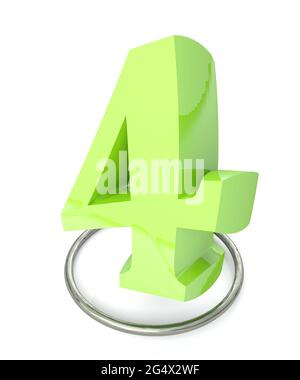Numéro 4 vert sur cercle métallique sur fond blanc - illustration du rendu 3D Banque D'Images