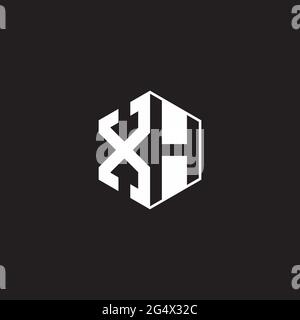 XH X H HX logo monogramme hexagonal avec fond noir négatif style espace Illustration de Vecteur
