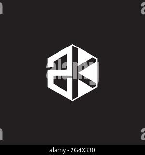 ZK Z K KZ logo monogramme hexagonal avec fond noir négatif style espace Illustration de Vecteur