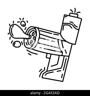 Jeu de jeux enfants pistolet à eau, jouer, enfants, jardin d'enfants. Jeu d'icônes dessinées à la main, contour noir, icône de doodle, dessin d'icône de vecteur. Illustration de Vecteur