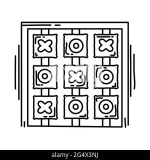 Terrain de jeu pour enfants TIC tac orteil, jouer, enfants, jardin d'enfants. Jeu d'icônes dessiné à la main, contour noir, icône de doodle, dessin d'icône de vecteur. Illustration de Vecteur