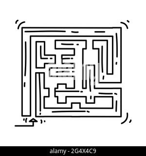 Aire de jeux pour enfants labyrinthe, jouer, enfants, jardin d'enfants. Jeu d'icônes dessiné à la main, contour noir, icône de doodle, dessin d'icône de vecteur. Illustration de Vecteur