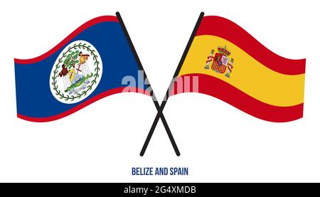 Belize et Espagne drapeaux croisés et de style à plat. Proportion officielle. Corriger les couleurs. Illustration de Vecteur