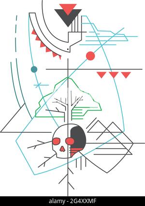 Illustration vectorielle dessinée à la main ou dessin de certains symboles chrétiens de la vie et de la mort Illustration de Vecteur