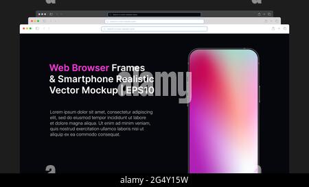 Navigateur Web image filaire et maquette de vecteur de gradient réaliste pour smartphone. Diapositive horizontale pour la présentation. Illustration vectorielle Illustration de Vecteur