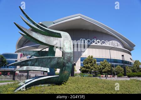 Une vue générale du Moda Centre, le mercredi 23 juin 2021, à Portland, L'arène accueille les Portland Trail Blazers. Banque D'Images
