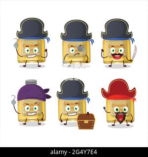 Personnage de dessin animé d'arrack de noix de coco avec divers pirates émoticônes. Illustration vectorielle Illustration de Vecteur