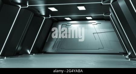 intérieur futuriste sombre d'une station spatiale tunnel de couloir sous-sol rendu 3d illustration Banque D'Images