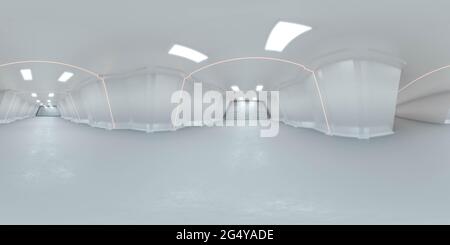 vue panoramique à 360 degrés de la technologie futuriste moderne blanche concept bâtiment intérieur rendu 3d illustration hdri hdr vr style Banque D'Images