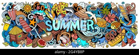 Illustration de l'été avec dessin animé à la main. Illustration de Vecteur