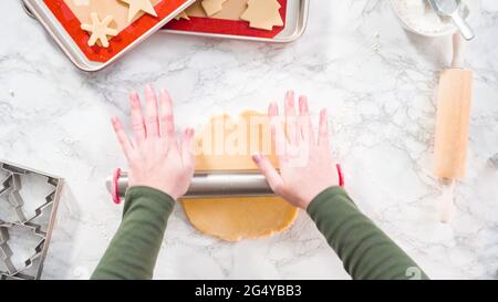 Pose plate. Étape par étape. Faire rouler la pâte à biscuits de sucre pour cuire des biscuits de Noël. Banque D'Images