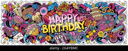 Joyeux anniversaire dessin main dessin dessin dessin dessin dessin dessin dessin dessin animé. Design amusant pour les vacances. Illustration de Vecteur