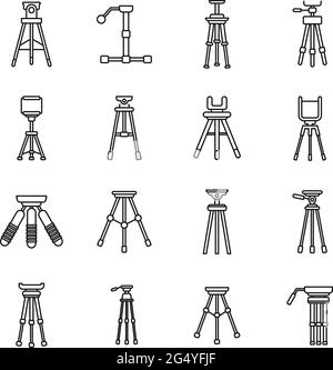 Jeu d'icônes de support de trépied, style de contour Illustration de Vecteur