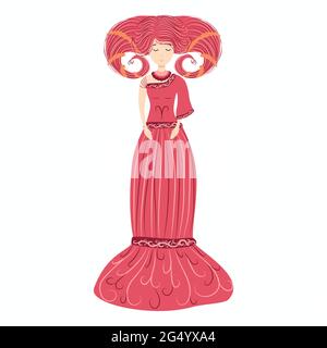 Zodiaque, Bélier signe de zodiaque illustration comme une belle fille avec des tresses. Illustration de mode vintage de style boho de zodiaque dans des couleurs pastel. Illustration de Vecteur